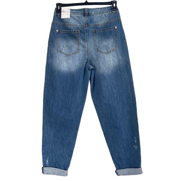 INC SZ 8/29 Cuffed Jeans Distressed Patches High-Rise Pockets Medium Wash Blue - Picture 4 of 11